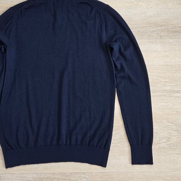 The Tie Bar Navy Tipped Long Sleeve Polo Small 100% Merino Wool Lightweight - Picture 11 of 13